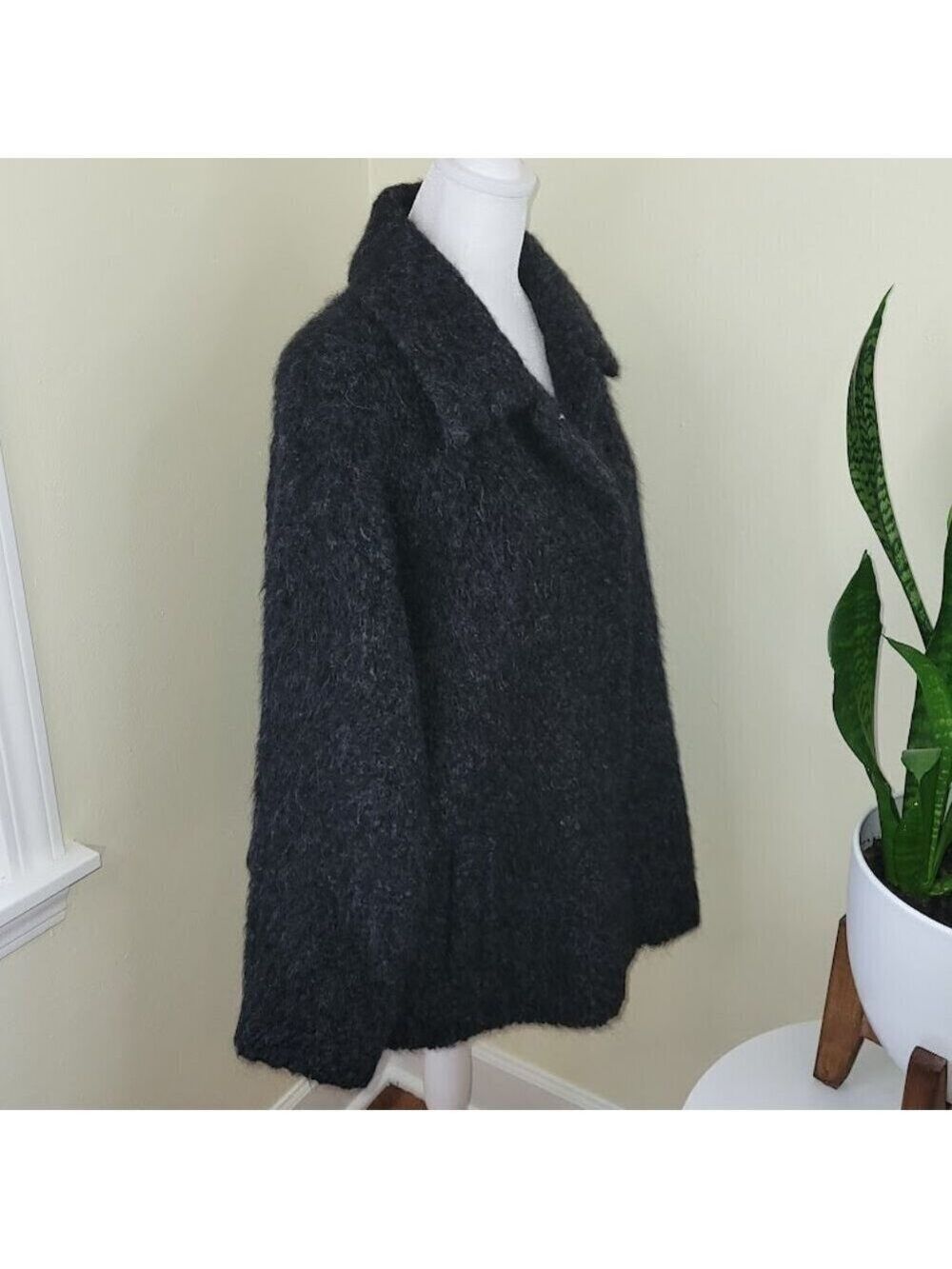 Eileen Fisher Alpaca Boucle Classic Collar Short Coat Charcoal Women's Size M - Picture 9 of 15